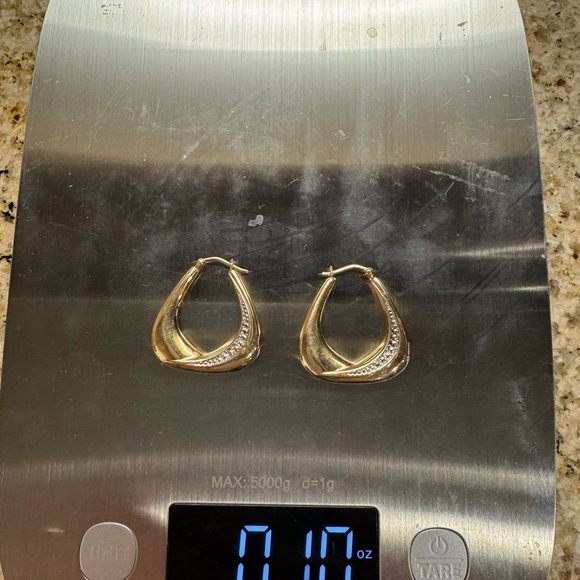 14 karat Gold hoop earrings with diamond accents. - Picture 4 of 4